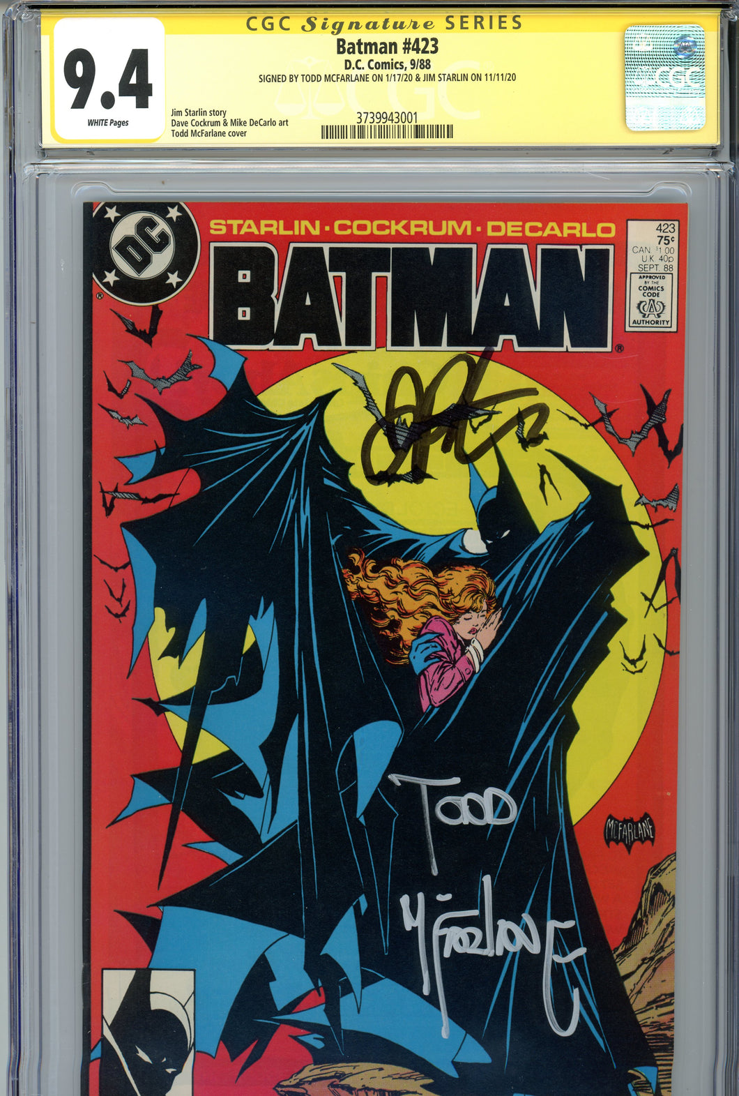 Batman #423 CGC 9.4 SS Signed McFarlane & Starlin