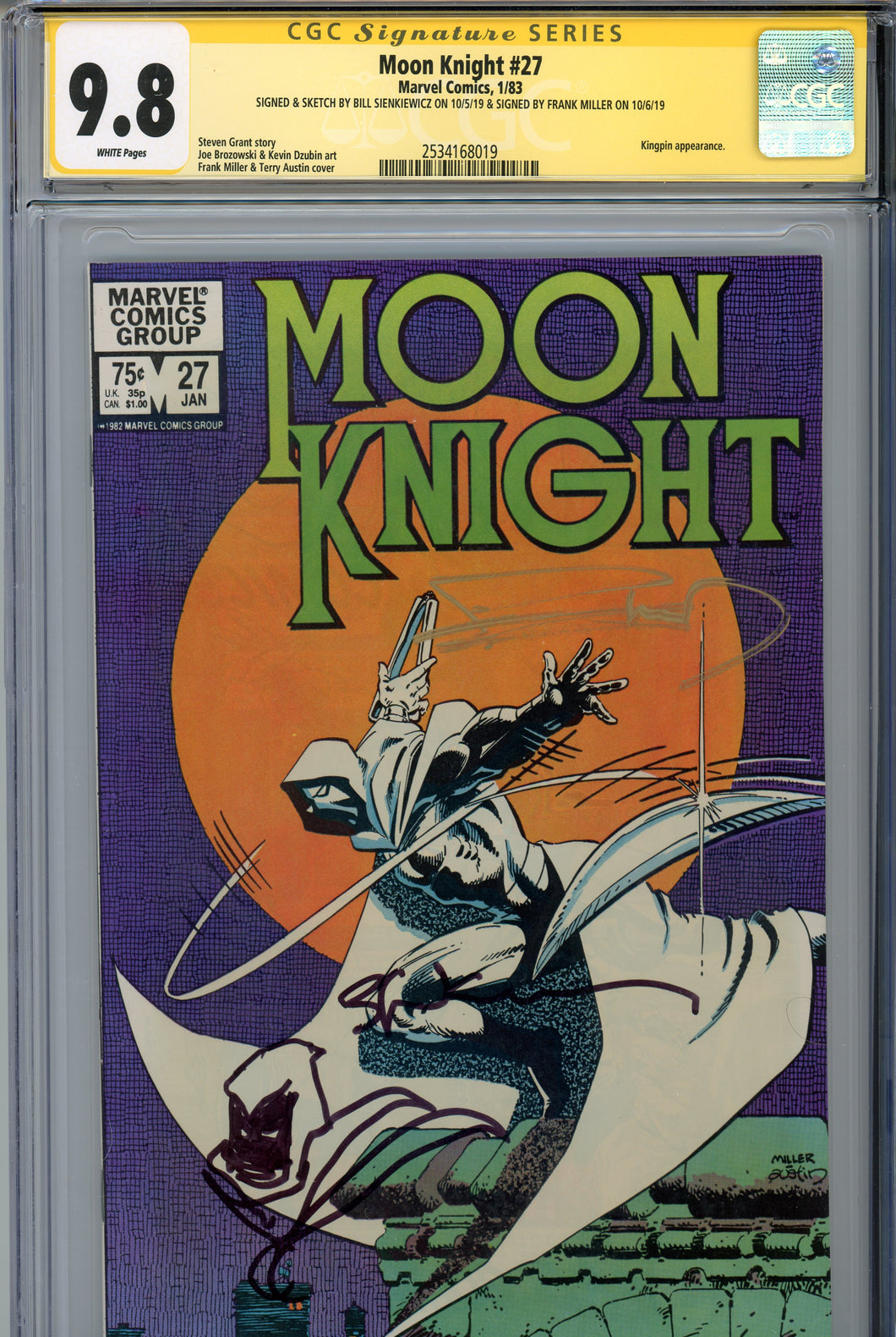 Moon Knight #27 CGC 9.8 SS Signed Miller Sketched Sienkiewicz