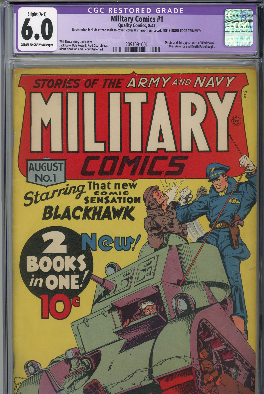 Military Comics #1 CGC 6.0 Restored 1st Appearance of Blackhawk