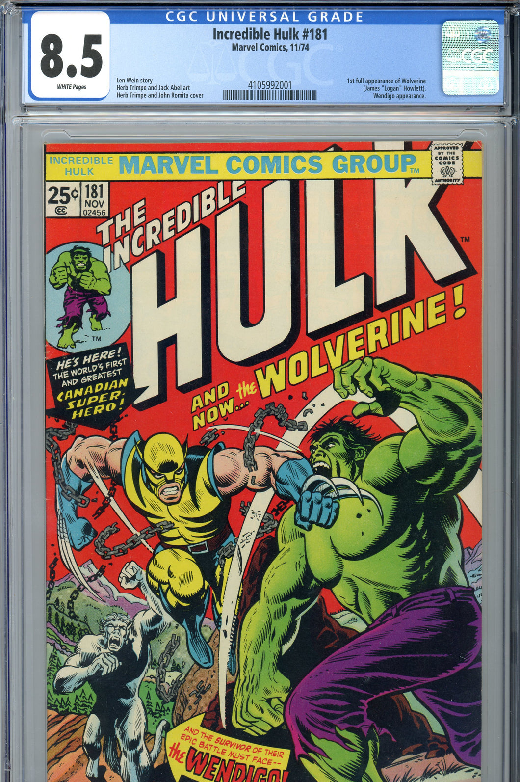 Incredible Hulk #181 CGC 8.5 1st Wolverine WP