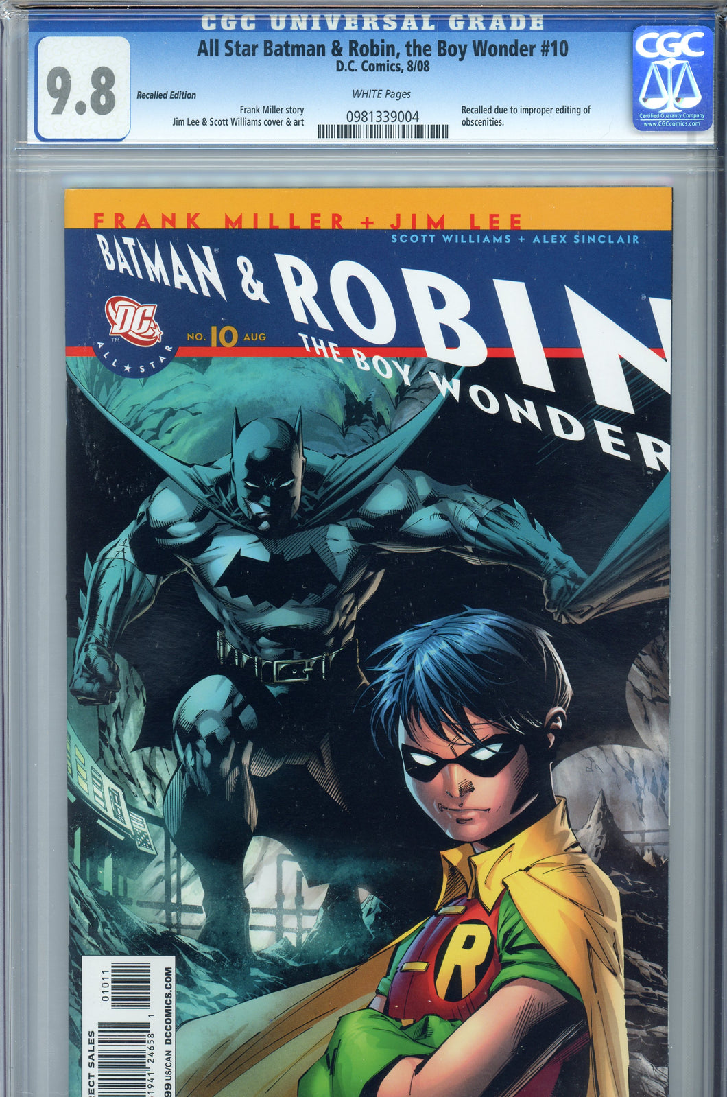 All Star Batman & Robin #10 CGC 9.8 Recalled Edition
