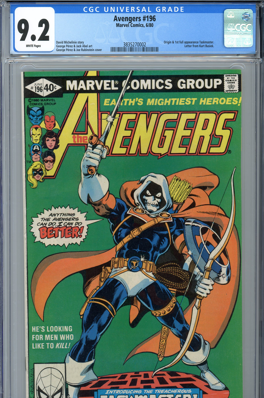 Avengers #196 CGC 9.2 1st Taskmaster