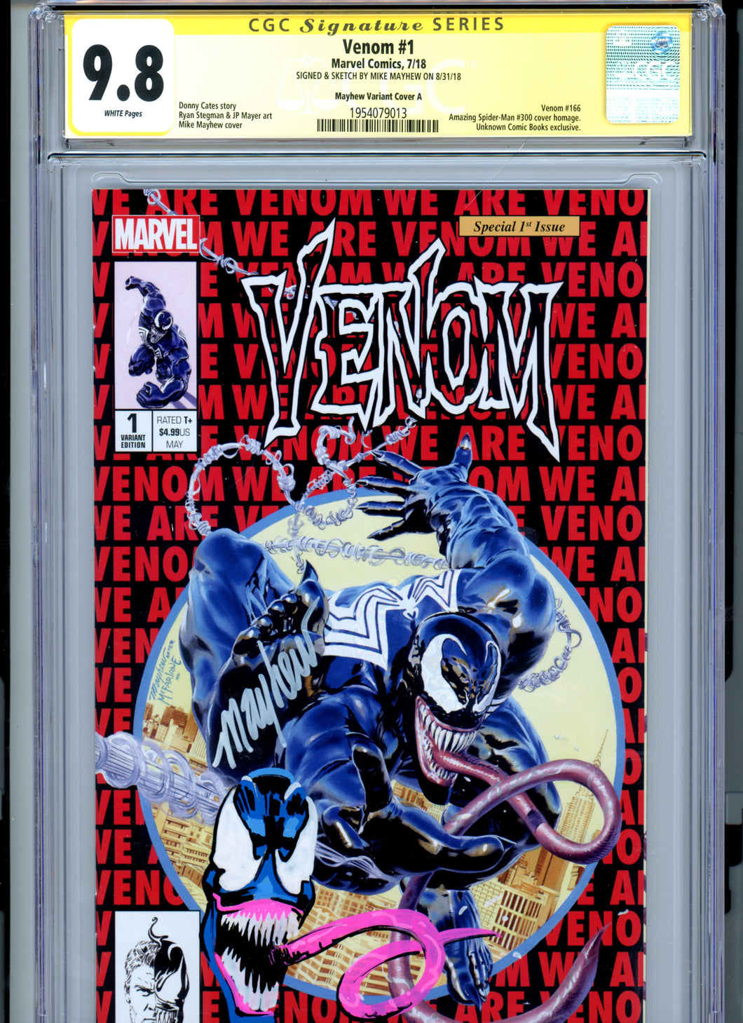 Venom #1 - CGC 9.8 - Mike Mayhew Signature + Original Sketch Remark Beautiful!