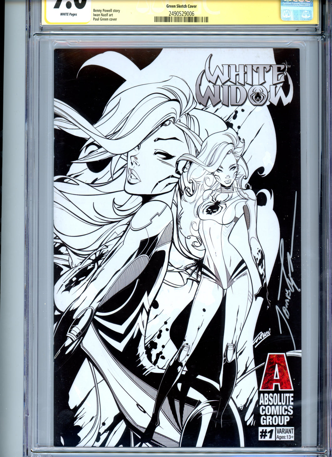 White Widow #1 - Paul Green Sketch Cover (Very Limited!) CGC 9.0 - Signed Tyndall
