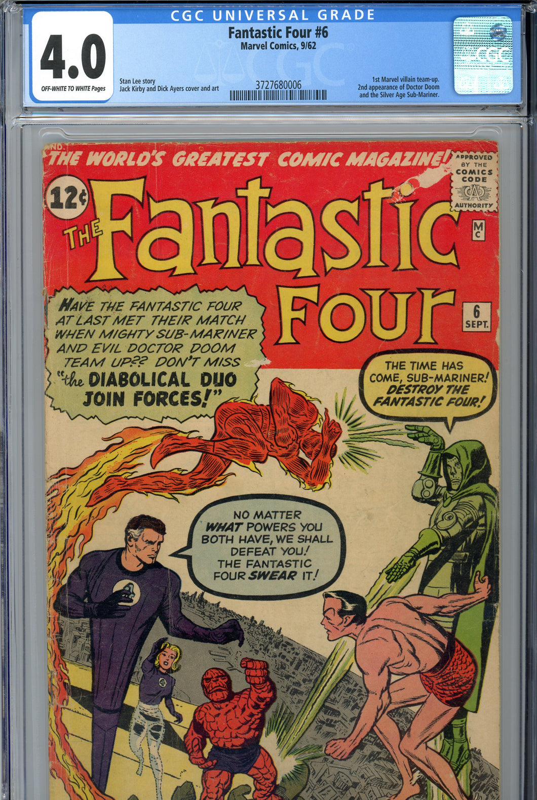 Fantastic Four #6 CGC 4.0 1st Marvel Villain Team-up